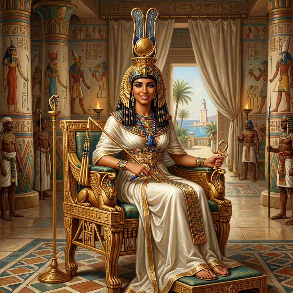 Cleopatra portrait in ancient Egyptian palace