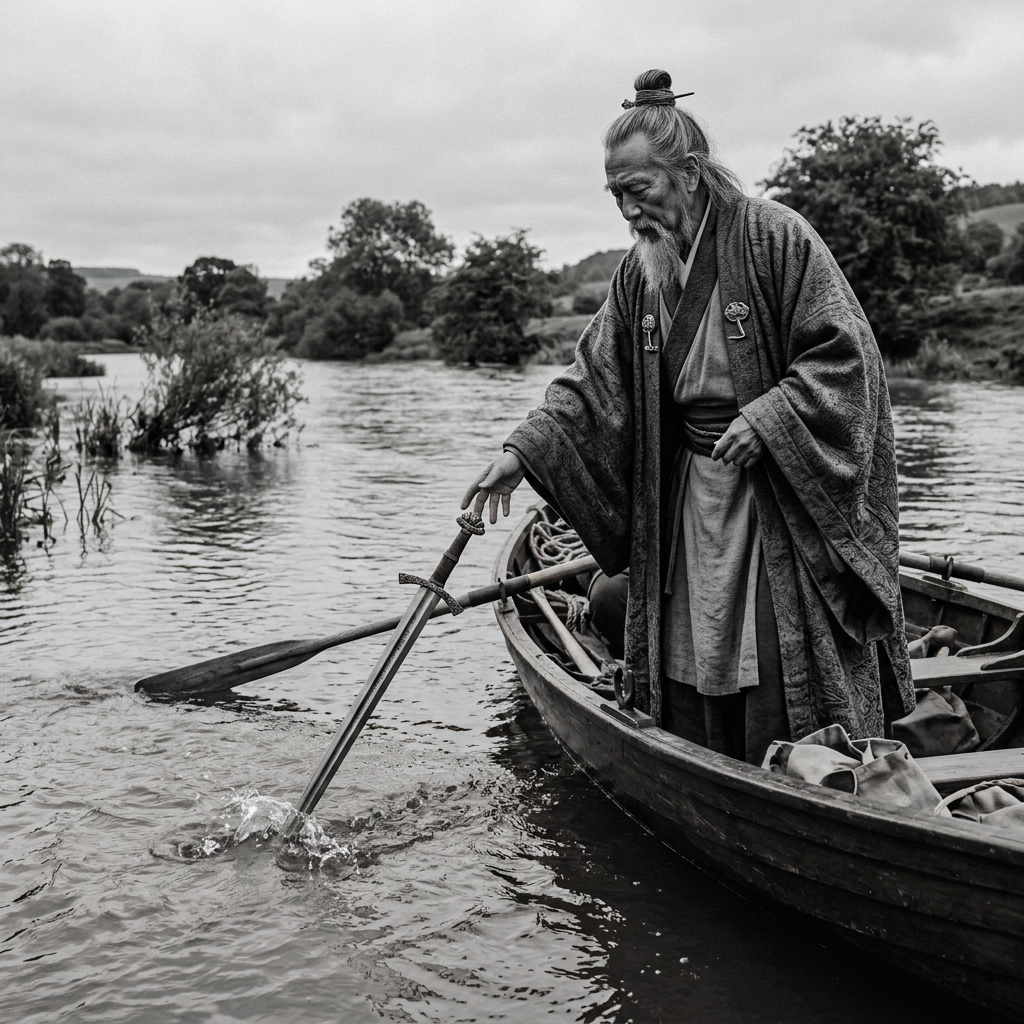 Ancient Chinese man, black and white