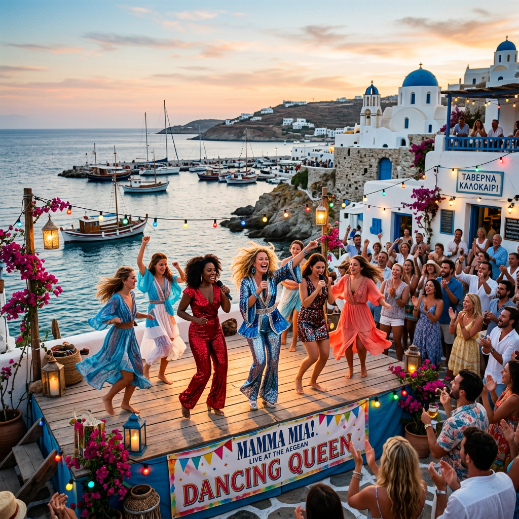 Mamma Mia! Live at the Aegean Dancing Queen performance by a harbor